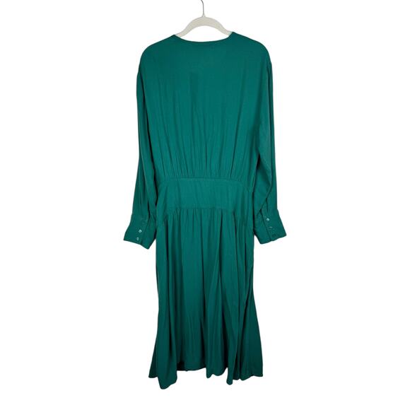 Treasure & Bond Lace Up Front Long Sleeve Midi Dress Green Size S Flowy Pockets - Picture 4 of 11